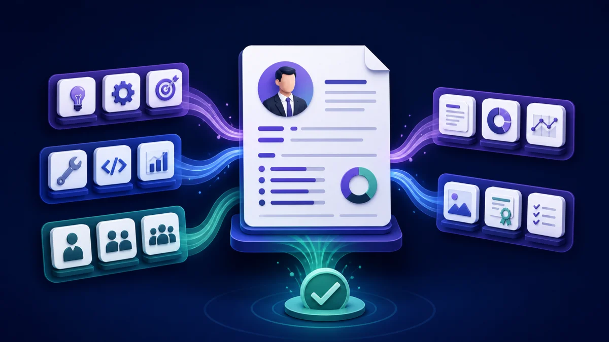Role-specific technical and human skills connected to evidence on a professional CV