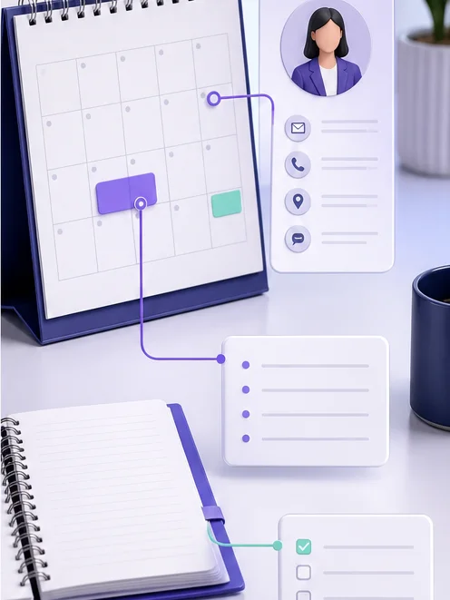 Interview follow-up calendar connected to application notes and CV versions