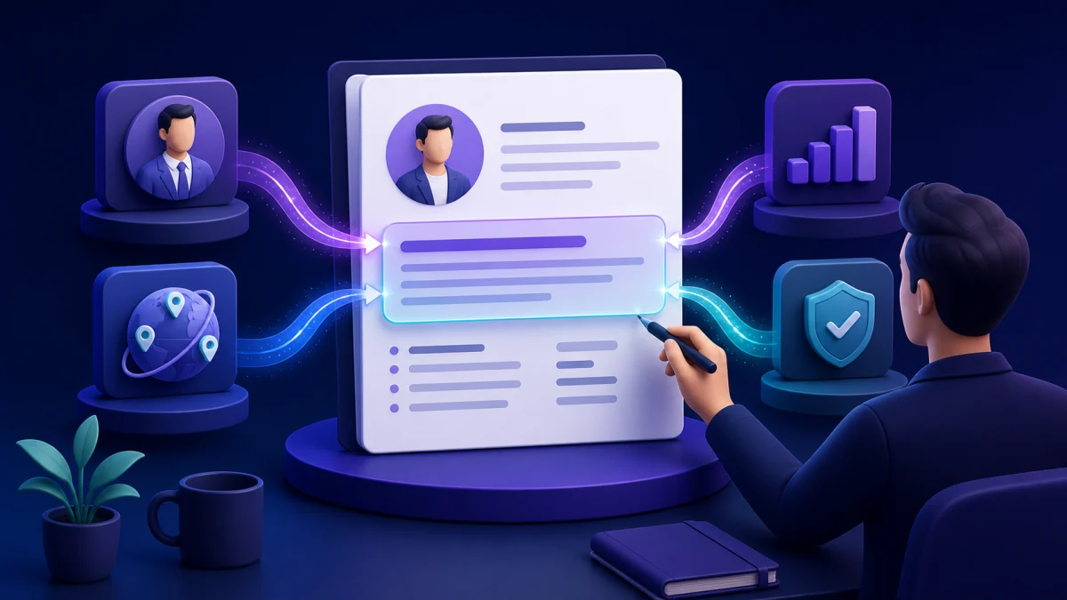Professional editing a focused CV summary with role, scope and evidence highlighted